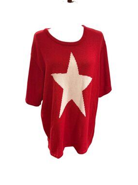 Vintage Quacker Factory Sweater 2X Red White Star Patriotic Americana Knit Top